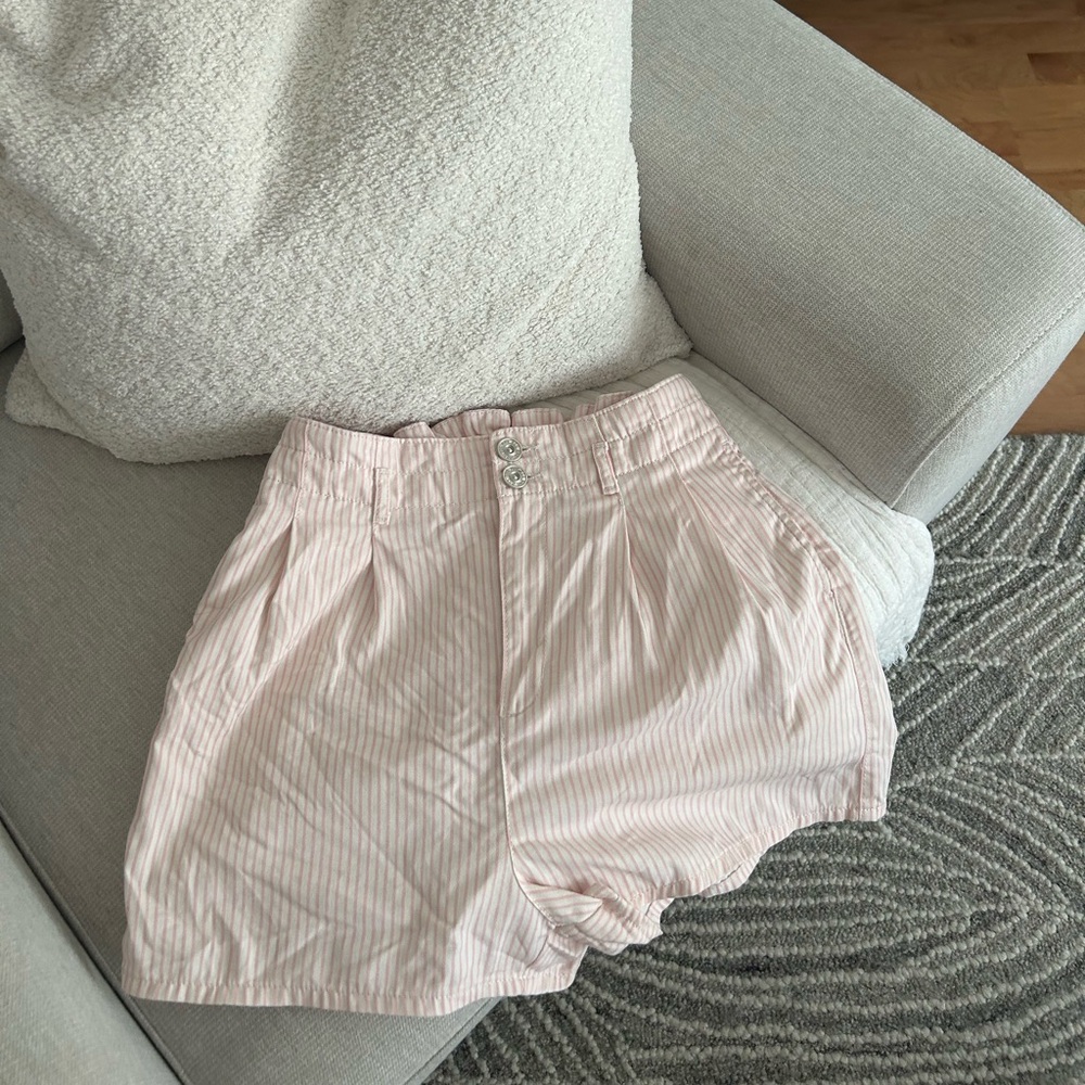 Urban Outfitters Light Pink and white cream Striped Shorts medium